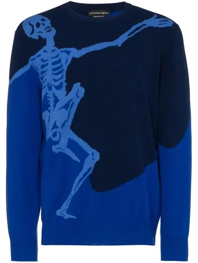 Alexander Mcqueen Dancing Skeleton Wool-blend Jumper In Blue