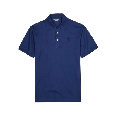 Alexander Mcqueen Dancing Skeleton Embroidered Cotton Polo Shirt In Blue
