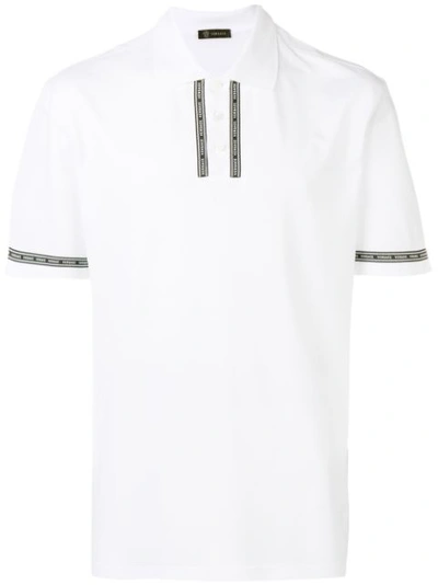 Versace Logo Trim Cotton Slim Fit Polo Shirt In White