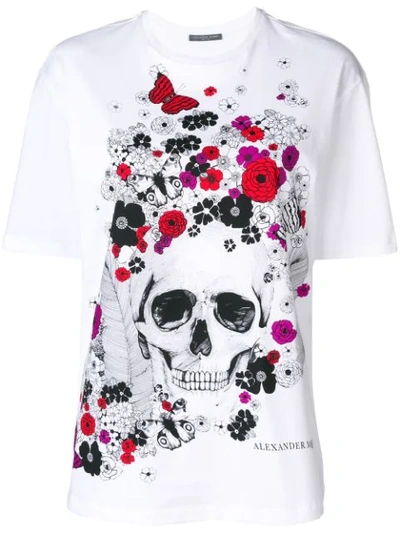 Alexander Mcqueen Skull Floral Print Tee In White