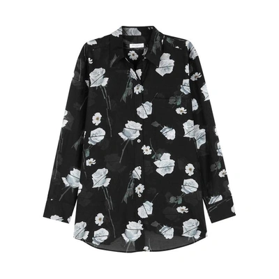 Equipment Daddy Floral-print Cotton Blend Shirt In Black