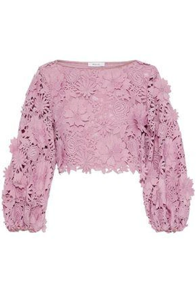 Milly Woman Camilla Cropped Floral-appliquéd Guipure Lace Top Lavender