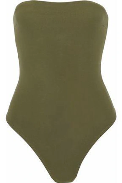 Alix Woman Kent Strapless Stretch-knit Bodysuit Army Green