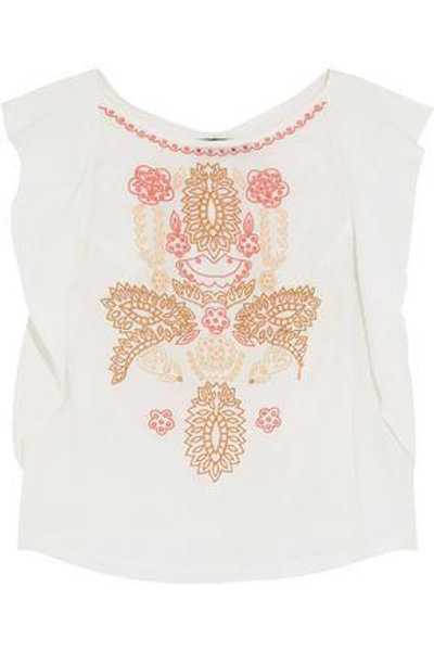 Antik Batik Ruffle-trimmed Embroidered Cotton-gauze Top In White