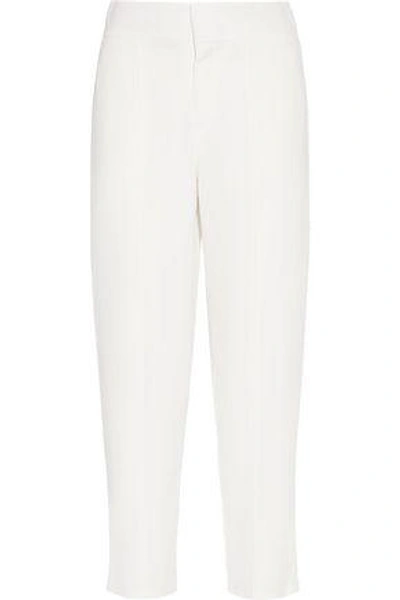 Chloé Pompom-embellished Crepe Tapered Pants In Ivory