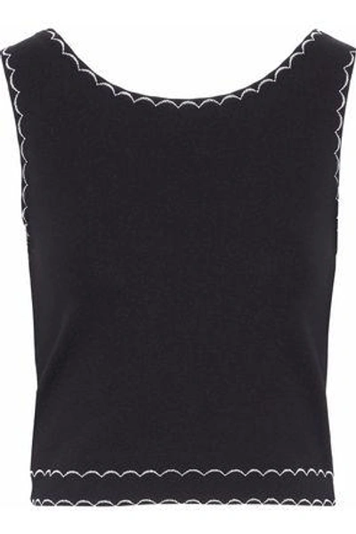Mcq By Alexander Mcqueen Woman Cropped Embroidered Jersey Top Black