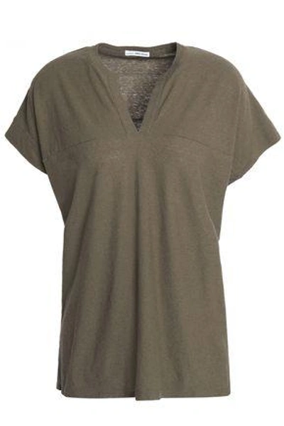 James Perse Woman Cotton And Linen-blend Slub Jersey Top Army Green