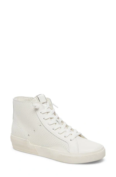 Dolce Vita Women's Zohara Lace Up High Top Trainers In White Perforated Leather