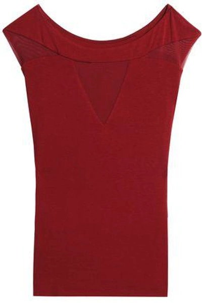 Bailey44 Woman Mesh-paneled Stretch-jersey Top Crimson