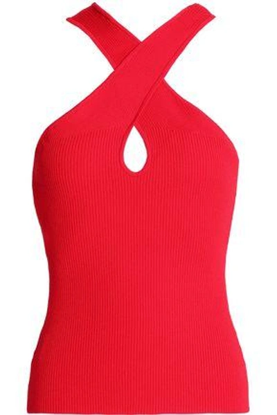 Bailey44 Woman Crossover Ribbed-knit Top Red