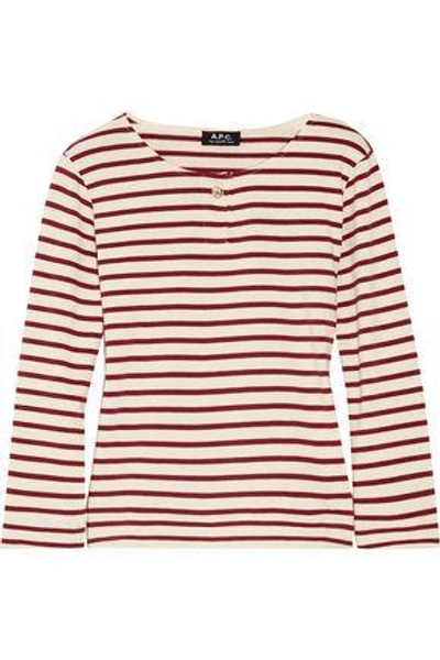 Apc Woman Veronica Striped Cotton-jersey Top Burgundy