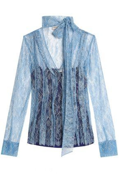 Emilio Pucci Woman Pussy-bow Lace Top Sky Blue