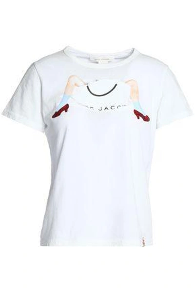 Marc Jacobs Woman Glittered Printed Cotton-jersey T-shirt White