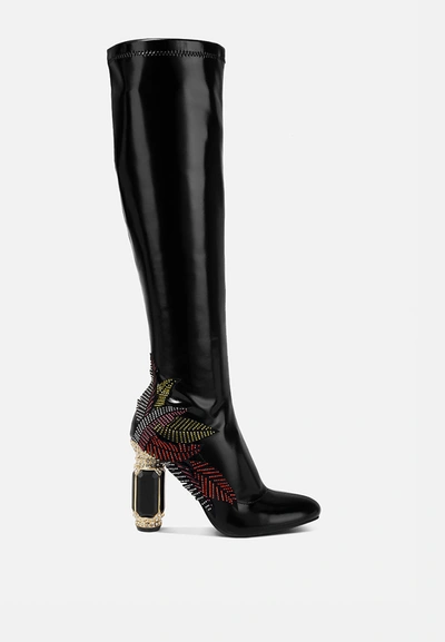 London Rag Ecstasy Fantasy Heel Patchwork Knee High Boots In Black