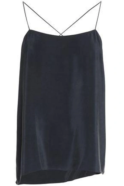 Theory Woman Vanissa Asymmetric Draped Washed-silk Camisole Midnight Blue