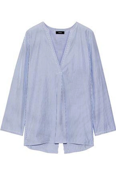 Theory Woman Pinstriped Cotton-poplin Shirt Blue