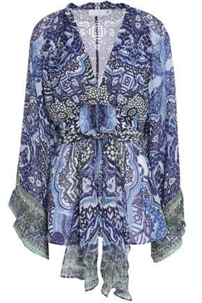 Camilla Woman Embellished Printed Silk Crepe De Chine Blouse Blue