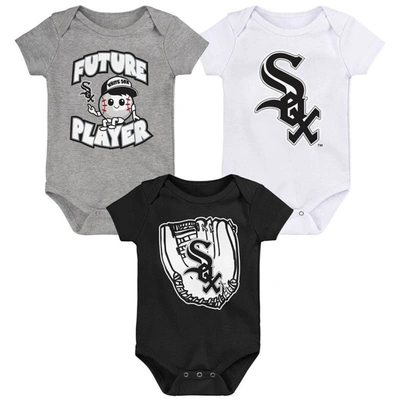 Outerstuff Babies' Newborn & Infant Heather Gray/black/white Chicago White Sox Minor League Player Three-pack Bodysuit In Heather Gray,black,white