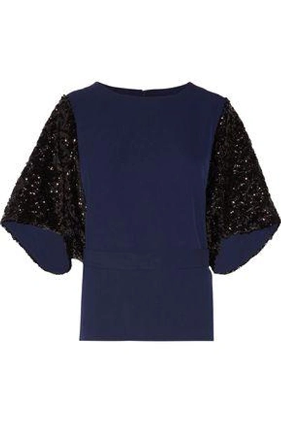 By Malene Birger Woman Glam Sequin-paneled Cady Top Midnight Blue