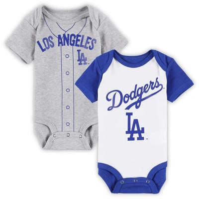 Outerstuff Babies' Newborn And Infant Boys And Girls White, Heather Gray Los Angeles Dodgers Little Slugger Two-pack Bo In White,heather Gray