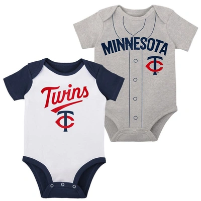 Outerstuff Babies' Infant Boys And Girls White And Heather Gray Minnesota Twins Two-pack Little Slugger Bodysuit Set In White,heather Gray