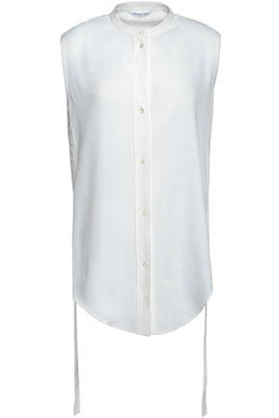 Helmut Lang Woman Strap-detailed Frayed Twill Shirt White