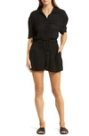 Elan Belted Cuff Sleeve Cover-up Romper In Black