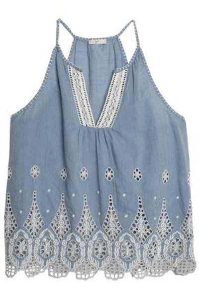 Joie Woman Broderie Anglaise Cotton-chambray Top Light Denim