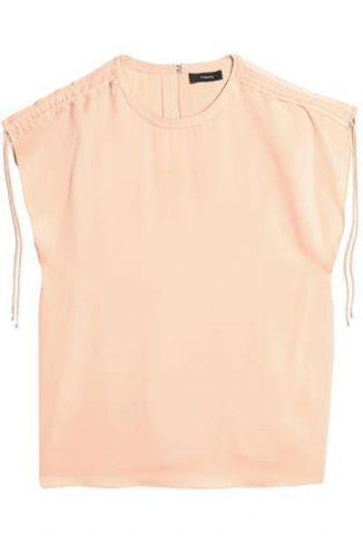 Theory Woman Ruched Silk-satin Top Peach