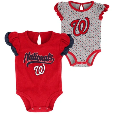 Outerstuff Babies' Newborn & Infant Red/heathered Gray Washington Nationals Scream & Shout Two-pack Bodysuit Set In Red,heathered Gray