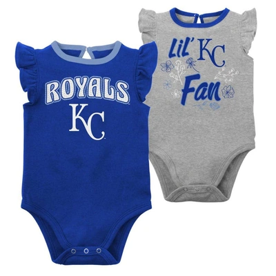 Outerstuff Babies' Newborn And Infant Boys And Girls Royal, Heather Gray Kansas City Royals Little Fan Two-pack Bodysui In Royal,heather Gray