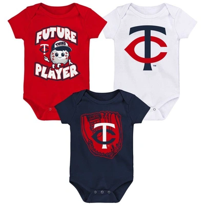 Outerstuff Baby Boys And Girls Navy, Red, White Minnesota Twins Minor League Player Three-pack Bodysuit Set In Navy,red,white