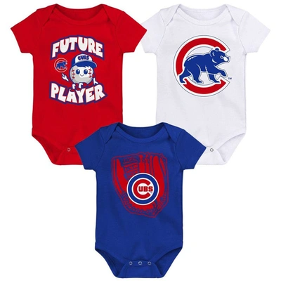 Outerstuff Babies' Newborn And Infant Boys And Girls Royal, Red, White Chicago Cubs Minor League Player Three-pack Body In Royal,red,white
