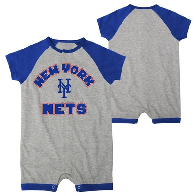 Outerstuff Babies' Newborn And Infant Boys And Girls Heather Gray New York Mets Extra Base Hit Raglan Full-snap Romper