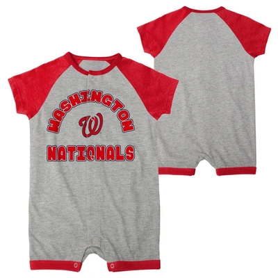 Outerstuff Babies' Infant  Heather Gray Washington Nationals Extra Base Hit Raglan Full-snap Romper