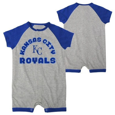 Outerstuff Babies' Newborn And Infant Boys And Girls Heather Gray Kansas City Royals Extra Base Hit Raglan Full-snap Ro