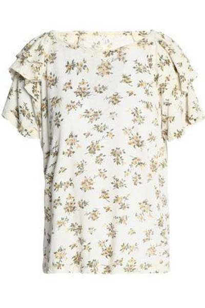 Current Elliott Woman Floral-print Slub Linen And Cotton-blend Jersey T-shirt Ivory
