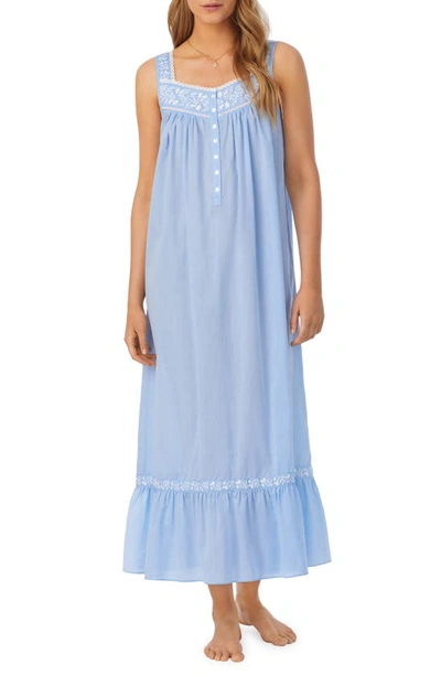 Eileen West Sleeveless Cotton Chambray Ballet Nightgown In Blue