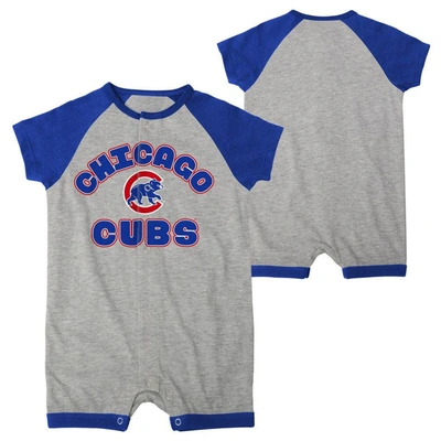 Outerstuff Babies' Infant  Heather Gray Chicago Cubs Extra Base Hit Raglan Full-snap Romper