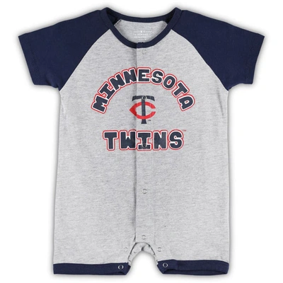 Outerstuff Babies' Infant  Heather Gray Minnesota Twins Extra Base Hit Raglan Full-snap Romper
