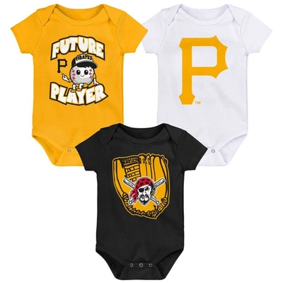 Outerstuff Babies' Newborn & Infant Gold/black/white Pittsburgh Pirates Minor League Player Three-pack Bodysuit Set