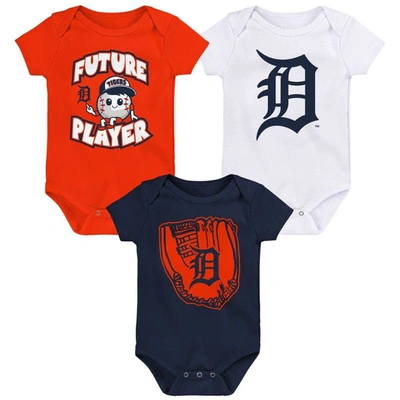 Outerstuff Babies' Newborn & Infant Orange/navy/white Detroit Tigers Minor League Player Three-pack Bodysuit Set