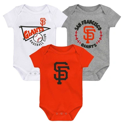 Outerstuff Babies' Infant Orange/white/heather Grey San Francisco Giants Biggest Little Fan 3-pack Bodysuit Set