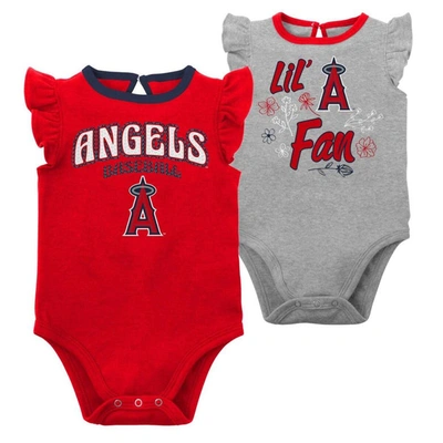 Outerstuff Babies'  Girls Newborn & Infant Red/heather Gray Los Angeles Angels Little Fan Two-pack Bodysuit S