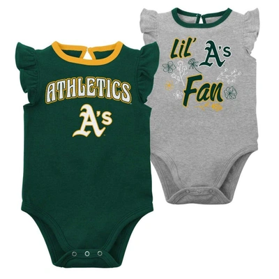 Outerstuff Babies' Infant Green/heather Gray Oakland Athletics Little Fan Two-pack Bodysuit Set