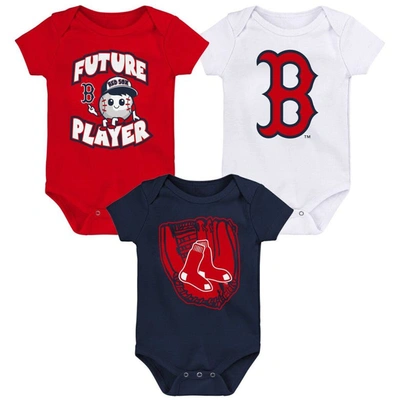 Outerstuff Babies' Infant Boys And Girls Red, Navy, White Boston Red Sox Minor League Player Three-pack Bodysuit Set In Red,navy,white