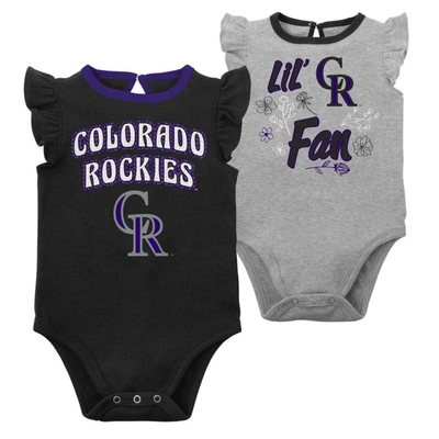 Outerstuff Babies' Girls Newborn & Infant Black/heather Gray Colorado Rockies Little Fan Two-pack Bodysuit Set In Black,heather Gray