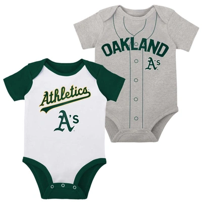 Outerstuff Babies' Newborn And Infant Boys And Girls White, Heather Gray Oakland Athletics Little Slugger Two-pack Body In White,heather Gray