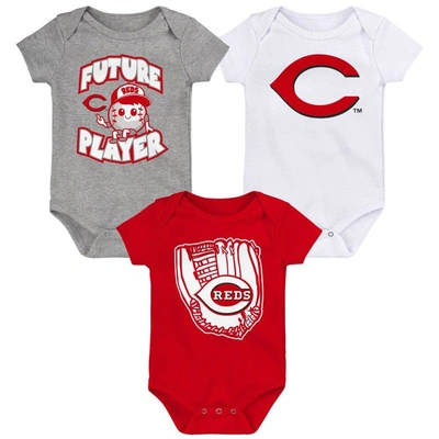 Outerstuff Babies' Newborn And Infant Boys And Girls Heather Gray, Red, White Cincinnati Reds Minor League Player Three In Heather Gray,red,white