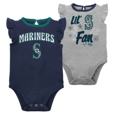 Outerstuff Babies' Newborn And Infant Boys And Girls Navy, Heather Gray Seattle Mariners Little Fan Two-pack Bodysuit S In Navy,heather Gray